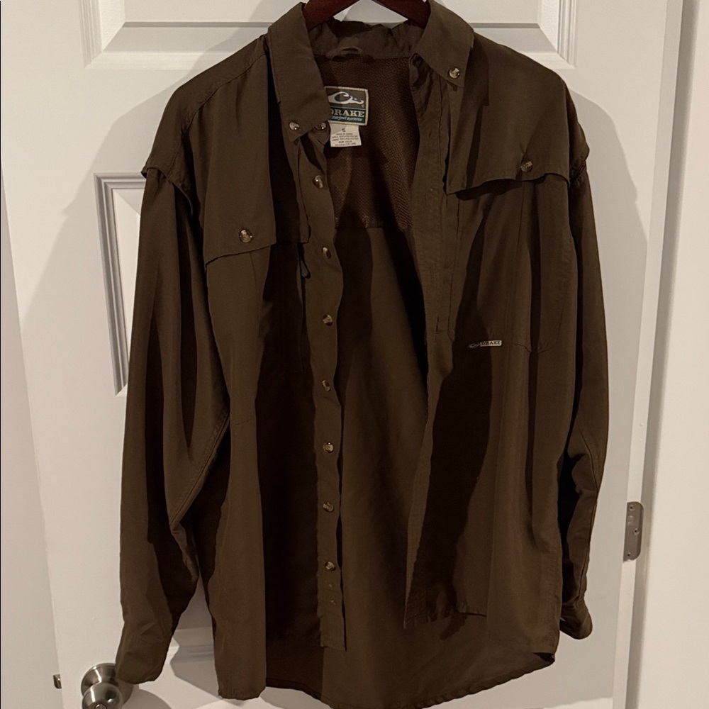 Drake Waterfowl Men's Brown Vented Wingshooter Button Up Shirt Small